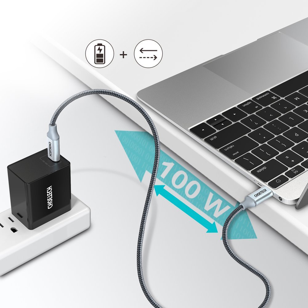 Choetech Choetech USB-C till USB-C 5A 100W 1.8 m kabel - Grå
