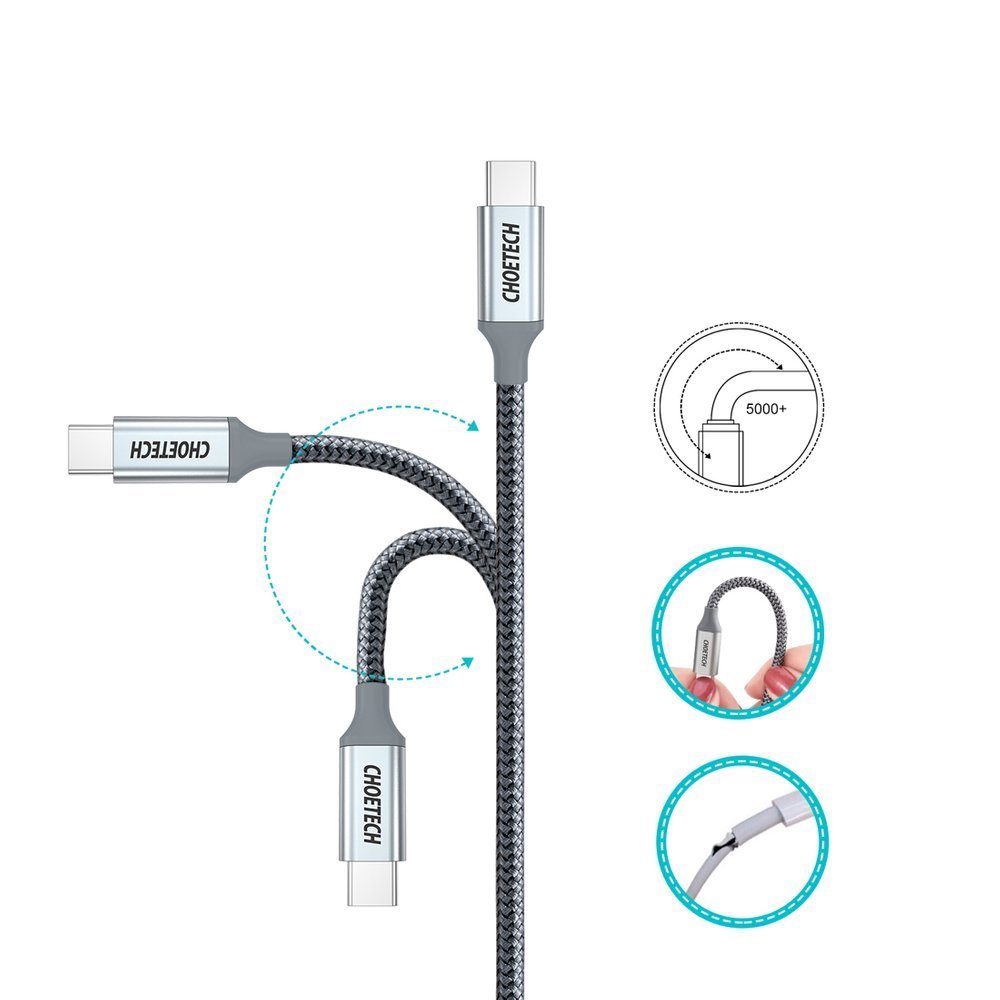 Choetech Choetech USB-C till USB-C 5A 100W 1.8 m kabel - Grå