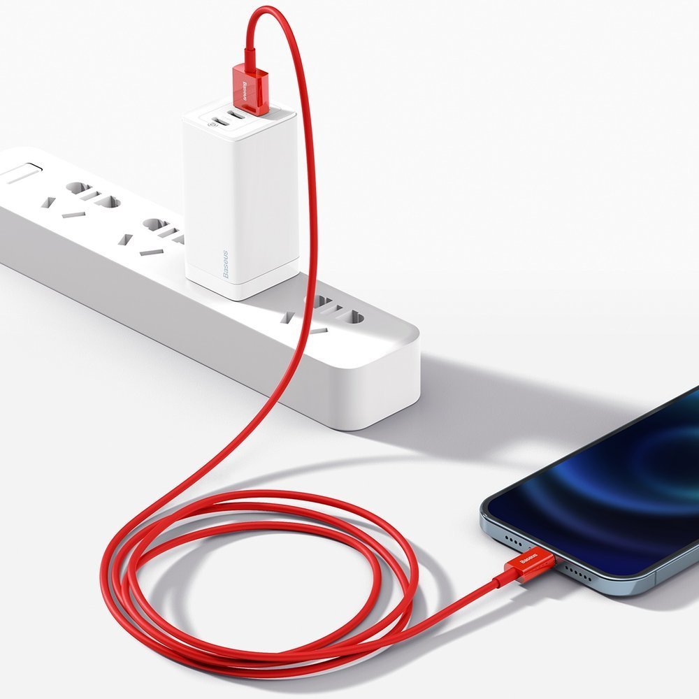 BASEUS Baseus snabbaddning USB-A till Lightning kabel 1m - Röd