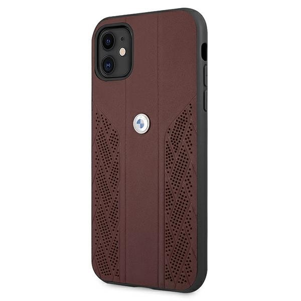 BMW BMW Läder Curve Perforate Skal iPhone 11 - Röd