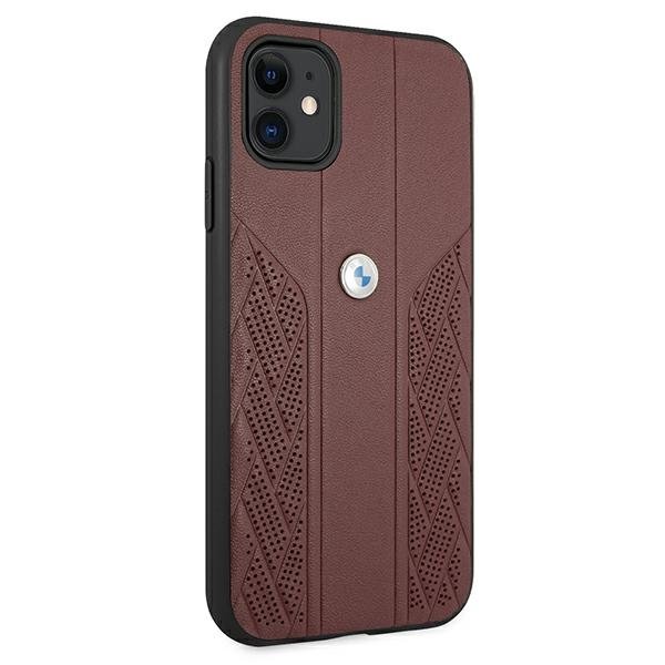 BMW BMW Läder Curve Perforate Skal iPhone 11 - Röd