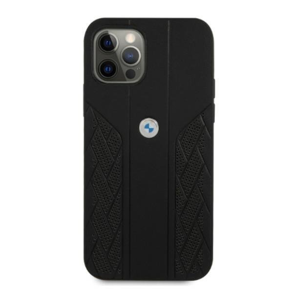 BMW BMW Läder Curve Perforate Skal iPhone 12 / 12 Pro - Svart
