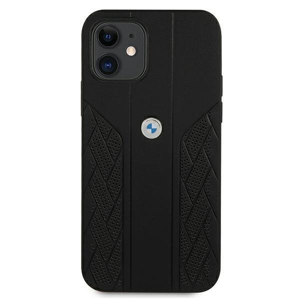 BMW BMW Läder Curve Perforate Skal iPhone 12 mini - Svart