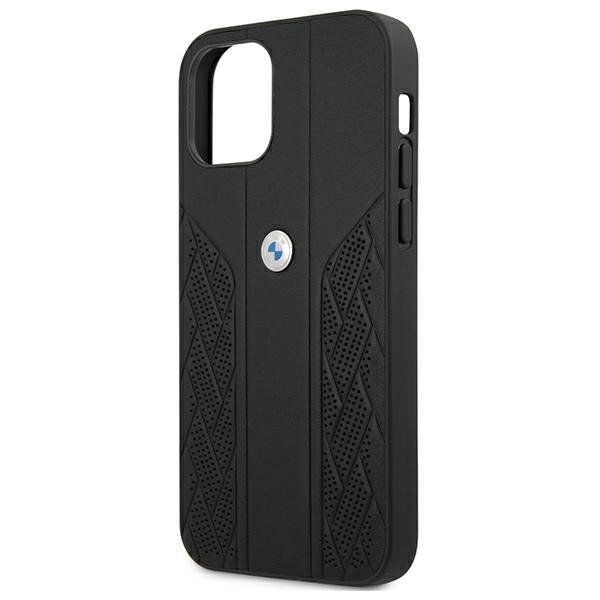 BMW BMW Läder Curve Perforate Skal iPhone 12 mini - Svart