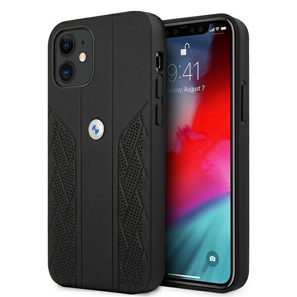 BMW BMW Läder Curve Perforate Skal iPhone 12 mini - Svart