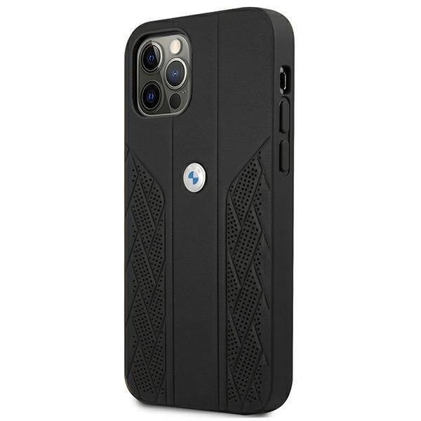 BMW BMW Läder Curve Perforate Skal iPhone 12 Pro Max - Svart