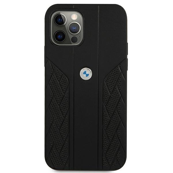 BMW BMW Läder Curve Perforate Skal iPhone 12 Pro Max - Svart