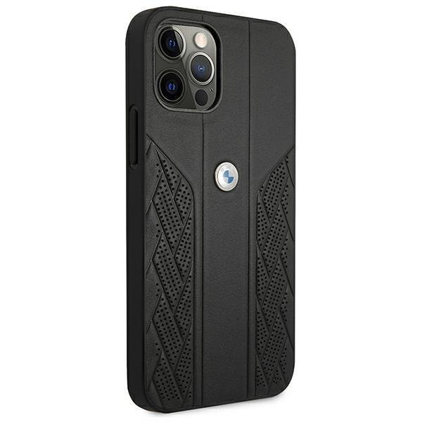 BMW BMW Läder Curve Perforate Skal iPhone 12 Pro Max - Svart