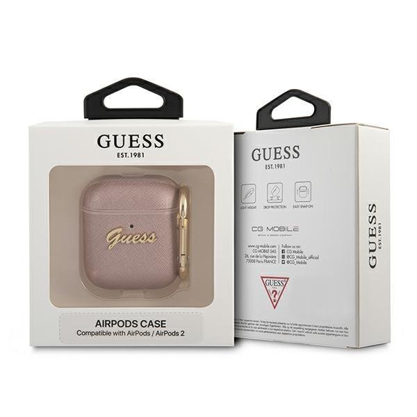 Guess Guess Saffiano Script Metal Collection Skal AirPods - Rosa