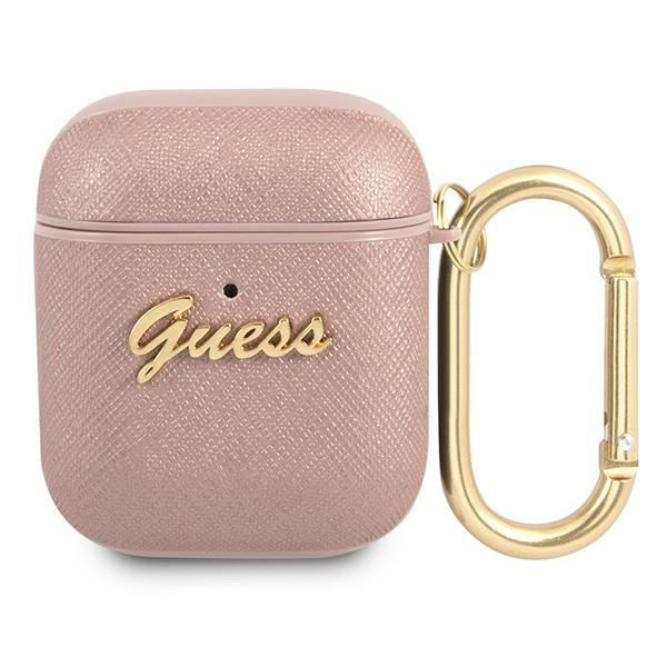 Guess Guess Saffiano Script Metal Collection Skal AirPods - Rosa