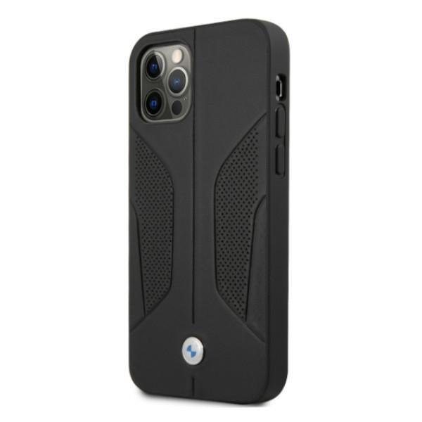 BMW BMW Läder Perforate Sides Skal iPhone 12 / 12 Pro - Svart