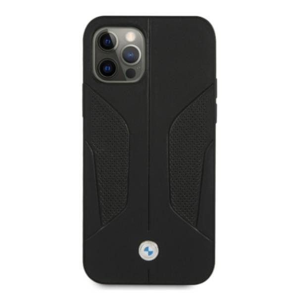 BMW BMW Läder Perforate Sides Skal iPhone 12 / 12 Pro - Svart