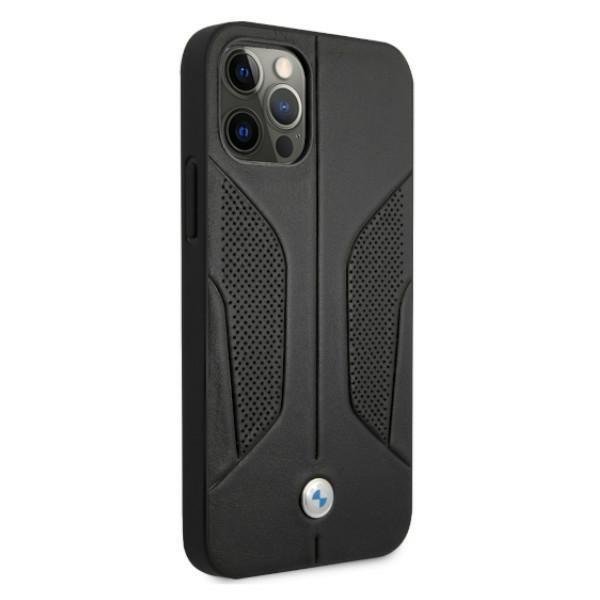 BMW BMW Läder Perforate Sides Skal iPhone 12 Pro Max - Svart