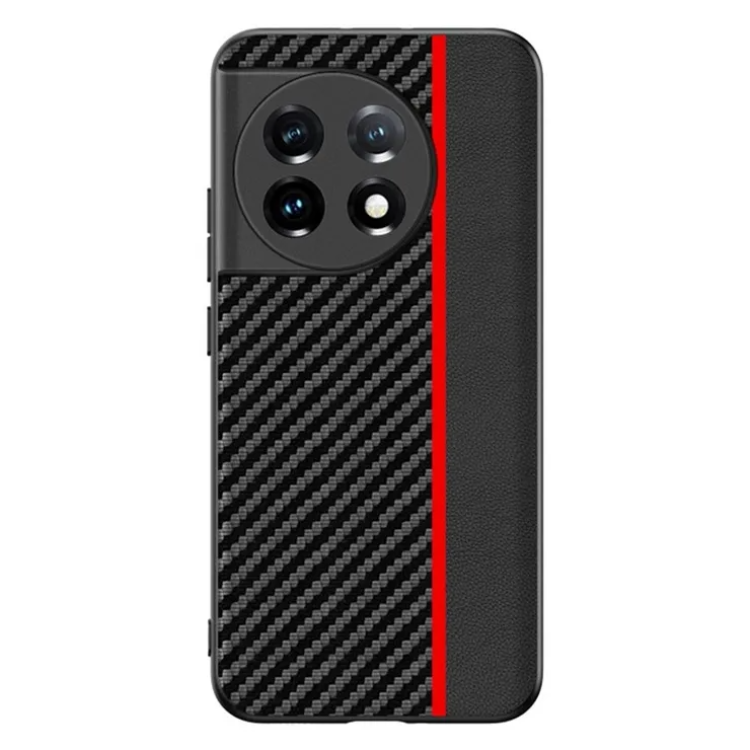 OEM Mobilskal till OnePlus 11 5G Carbon Fiber PU-Läder - Röd