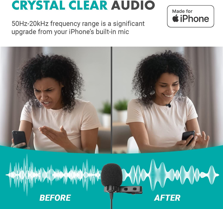 Lavalier Lavalier Wired Omnidirectional Lightning Clip On Mikrofoner - Svart