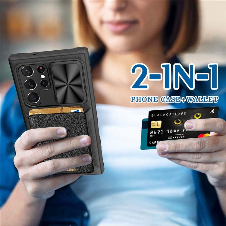 OEM Mobilskal till Galaxy S23 Plus Korthållare Kamera Slider - Svart