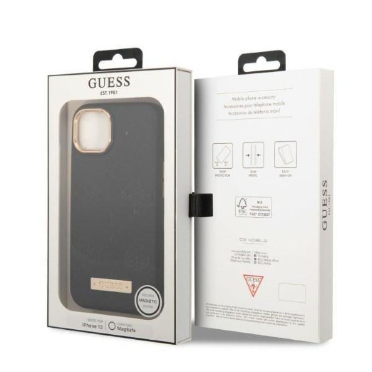 Guess Guess Mobilskal till iPhone 13 Magsafe Peony Logo Plate - Svart