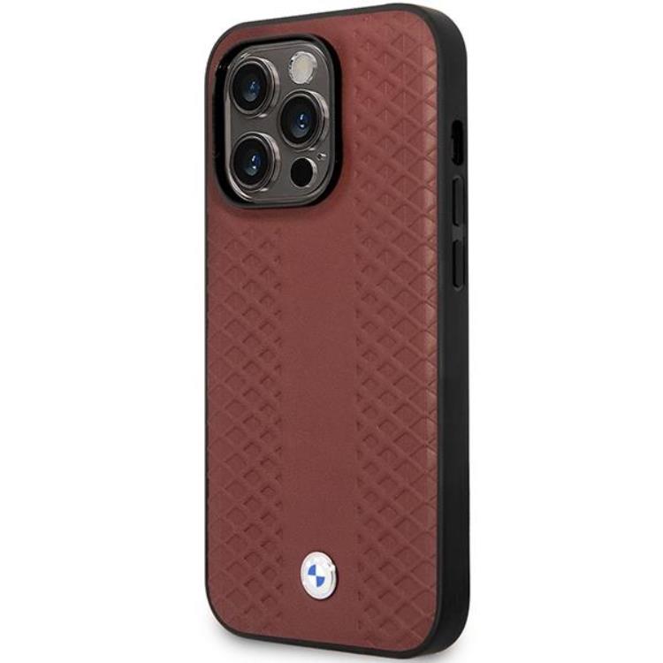 BMW BMW Mobilskal till iPhone 14 Pro Max Läder Diamond Pattern - Burgundy