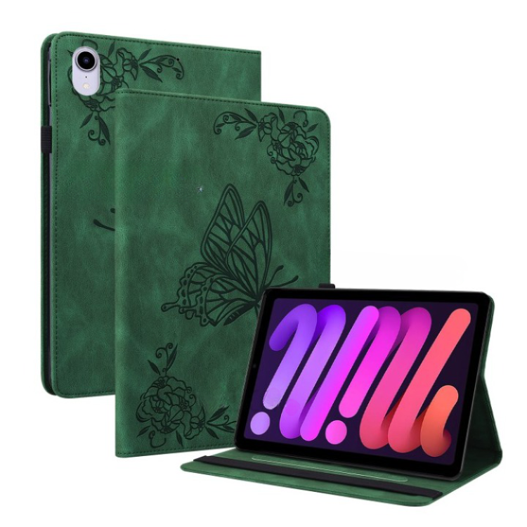 OEM iPad mini 6 (2021) Fodral Imprinted Butterfly Flower - Grön