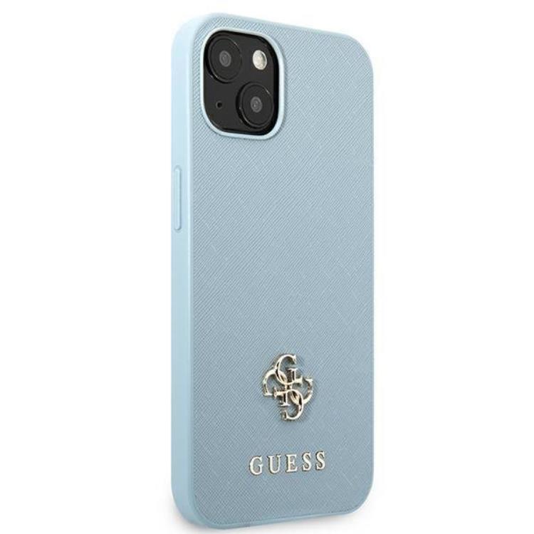 Guess Guess Mobilskal till iPhone 13 Saffiano Small Metall Logo - Blå