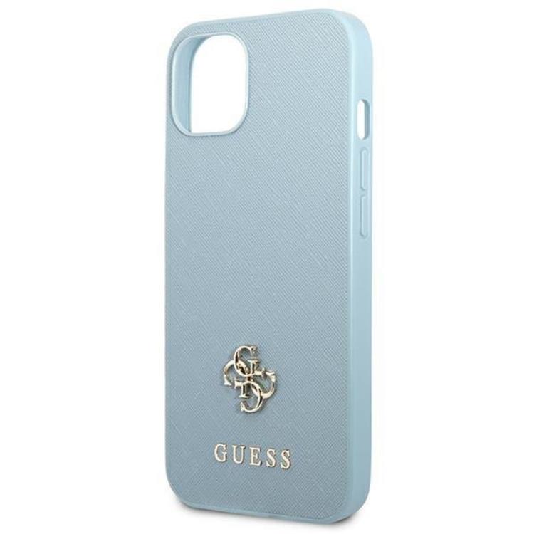 Guess Guess Mobilskal till iPhone 13 Saffiano Small Metall Logo - Blå