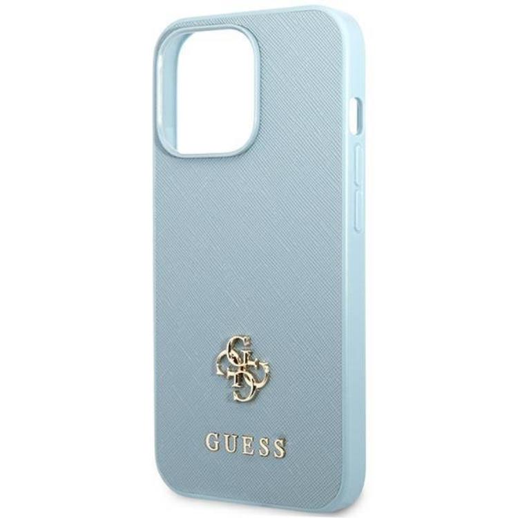 Guess Guess Mobilskal till iPhone 13 Pro Saffiano Small Metall Logo - Blå