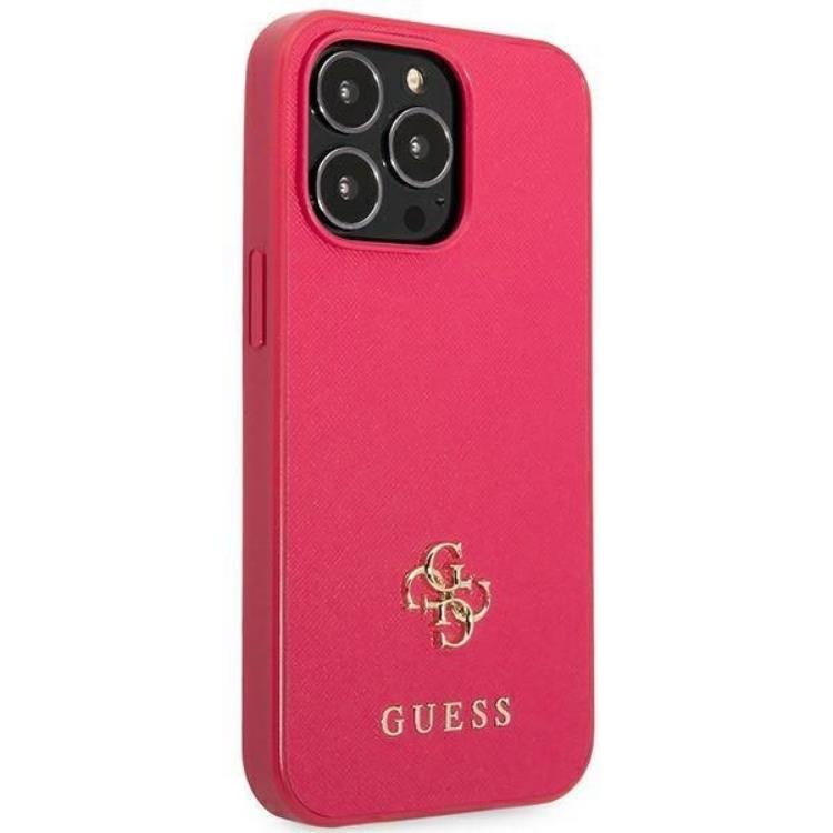 Guess Guess Mobilskal till iPhone 13 Pro Saffiano Small Metall Logo - Rosa