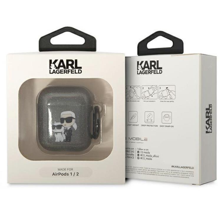 KARL LAGERFELD KARL LAGERFELD AirPods 1/2 Skal Gliter Karl&Choupette - Svart