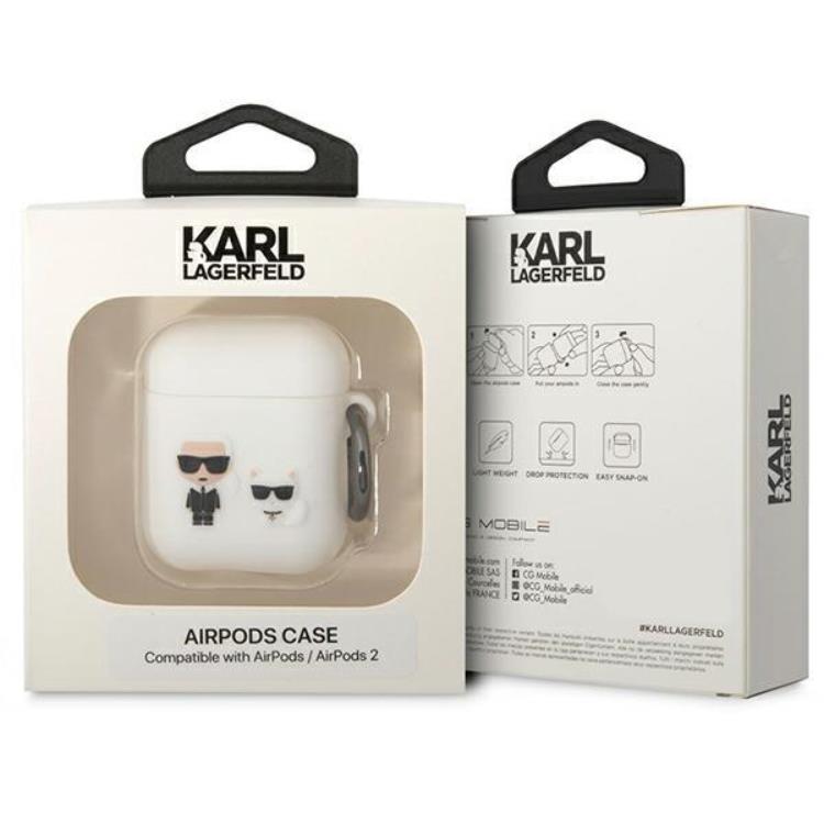 KARL LAGERFELD KARL LAGERFELD AirPods 1/2 Skal Silicone Karl & Choupette - Vit