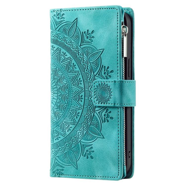 A-One Brand iPhone 15 Plus Plånboksfodral Mandala Flower Imprinted - Turkos