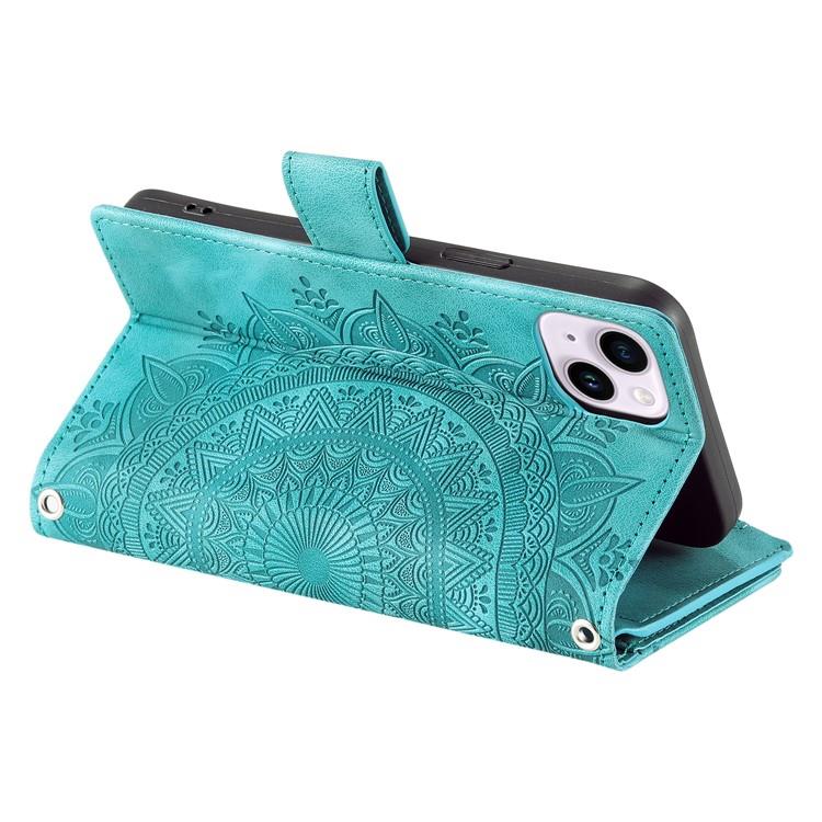 A-One Brand iPhone 15 Plus Plånboksfodral Mandala Flower Imprinted - Turkos