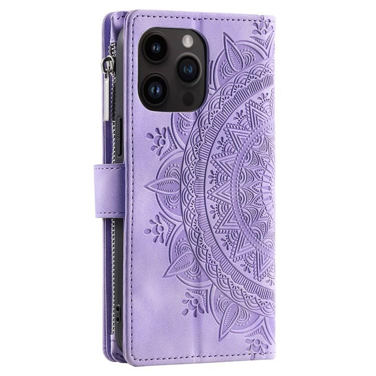 OEM iPhone 15 Pro Max Plånboksfodral Mandala Flower Imprinted - Lila