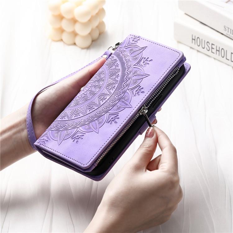 OEM iPhone 15 Pro Max Plånboksfodral Mandala Flower Imprinted - Lila