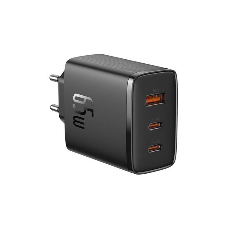 BASEUS Baseus GaN Väggladdare 2x USB-C Till USB-A 65W Cube Pro - Svart