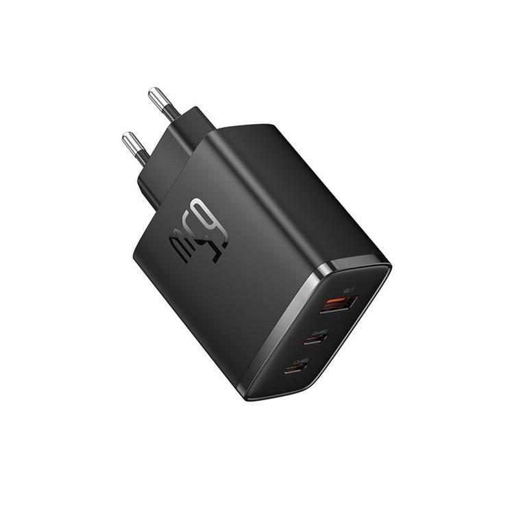 BASEUS Baseus GaN Väggladdare 2x USB-C Till USB-A 65W Cube Pro - Svart