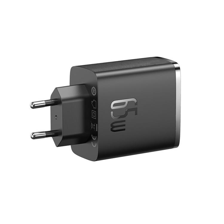 BASEUS Baseus GaN Väggladdare 2x USB-C Till USB-A 65W Cube Pro - Svart