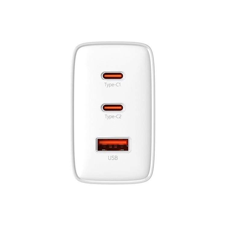 BASEUS Baseus GaN Väggladdare 2x USB-C Till USB-A 65W Cube Pro - Vit