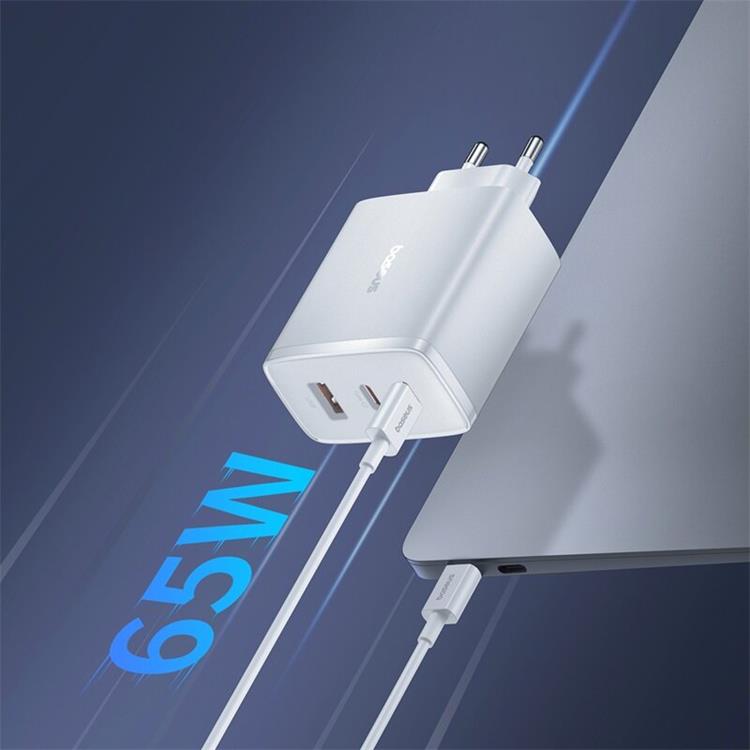 BASEUS Baseus GaN Väggladdare 2x USB-C Till USB-A 65W Cube Pro - Vit
