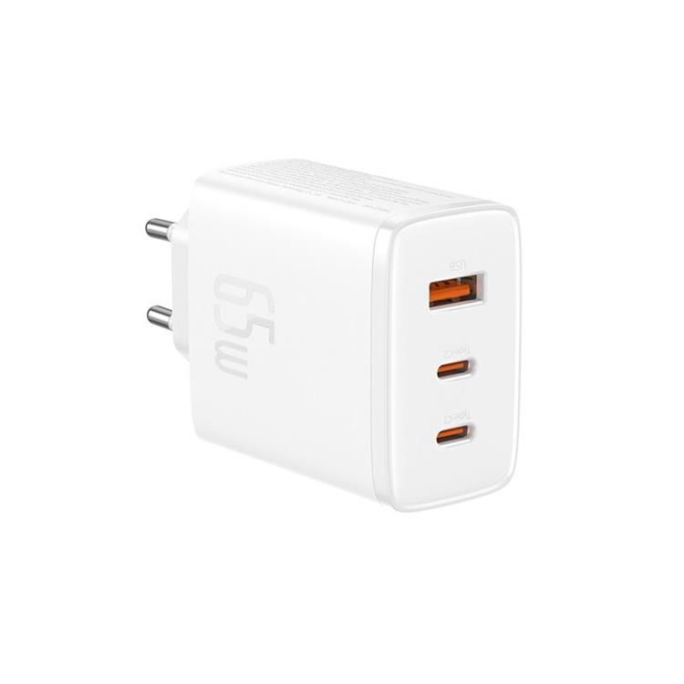 BASEUS Baseus GaN Väggladdare 2x USB-C Till USB-A 65W Cube Pro - Vit