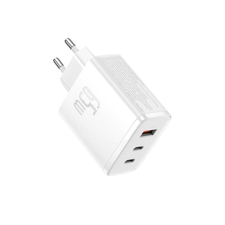 BASEUS Baseus GaN Väggladdare 2x USB-C Till USB-A 65W Cube Pro - Vit