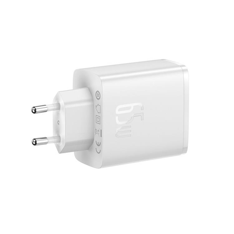 BASEUS Baseus GaN Väggladdare 2x USB-C Till USB-A 65W Cube Pro - Vit