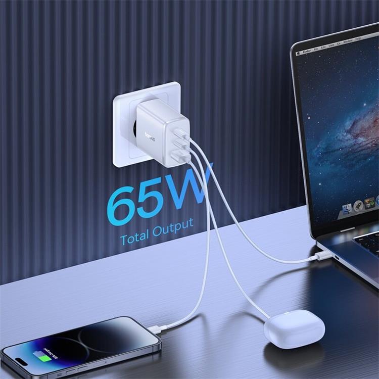 BASEUS Baseus GaN Väggladdare 2x USB-C Till USB-A 65W Cube Pro - Vit