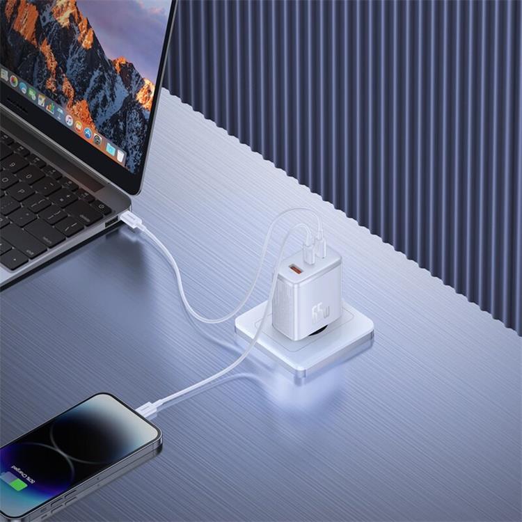 BASEUS Baseus GaN Väggladdare 2x USB-C Till USB-A 65W Cube Pro - Vit