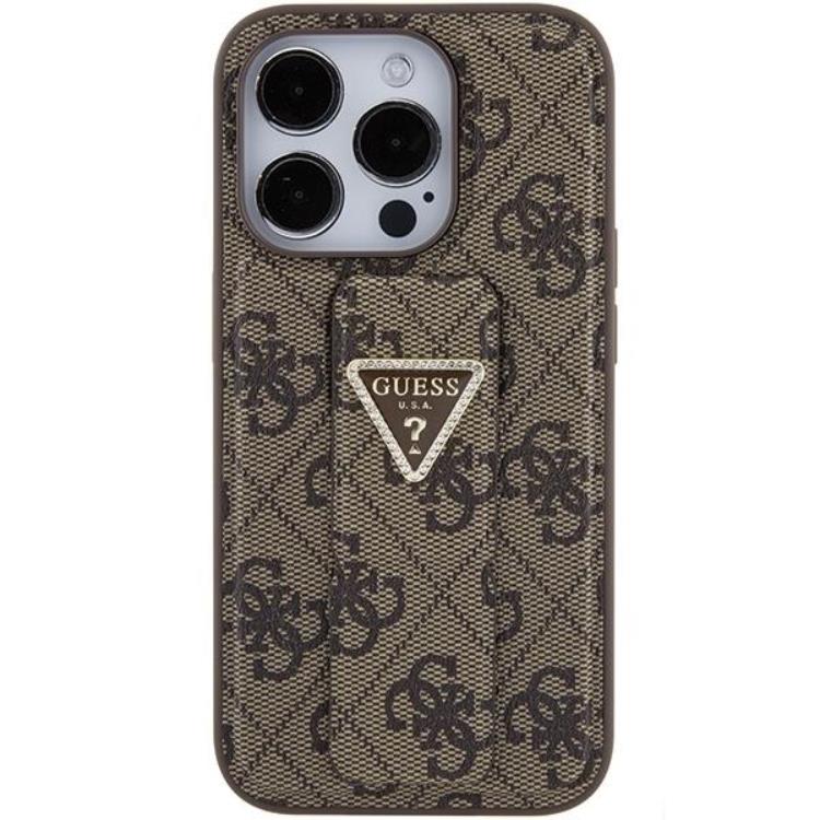 Guess Guess Mobilskal till iPhone 15 Grip Stand Triangle Strass - Brun