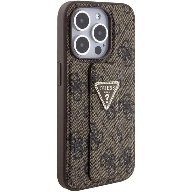 Guess Guess Mobilskal till iPhone 15 Grip Stand Triangle Strass - Brun