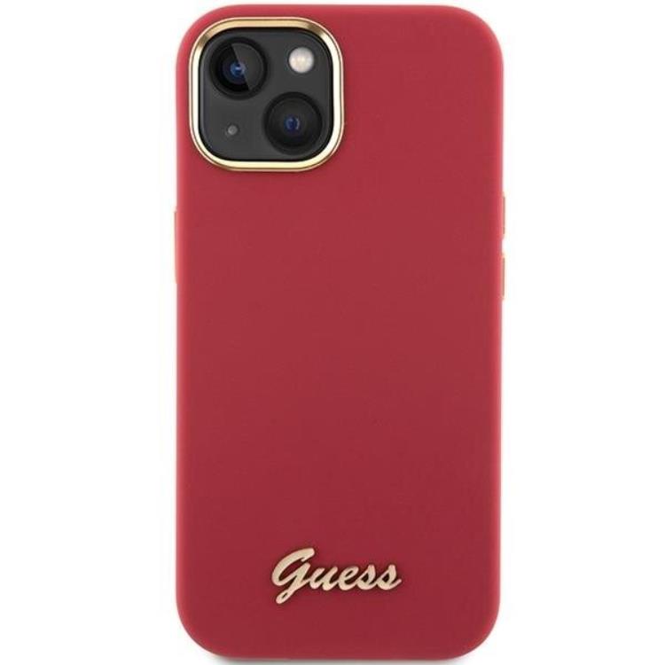 Guess Guess Mobilskal till iPhone 15 Silikon Script Metal Logo Frame