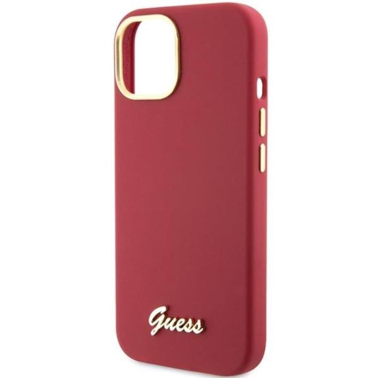 Guess Guess Mobilskal till iPhone 15 Silikon Script Metal Logo Frame