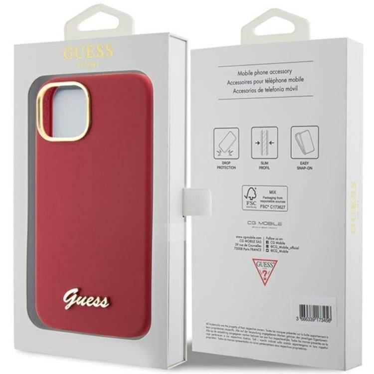 Guess Guess Mobilskal till iPhone 15 Silikon Script Metal Logo Frame