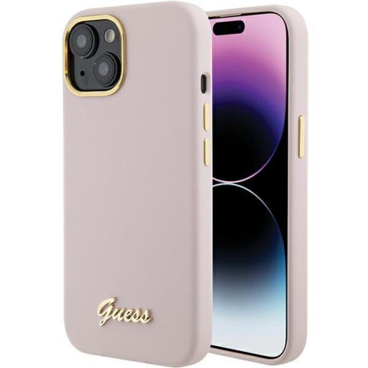 Guess Guess Mobilskal till iPhone 15 Pro Max Silikon Script Metal Logo