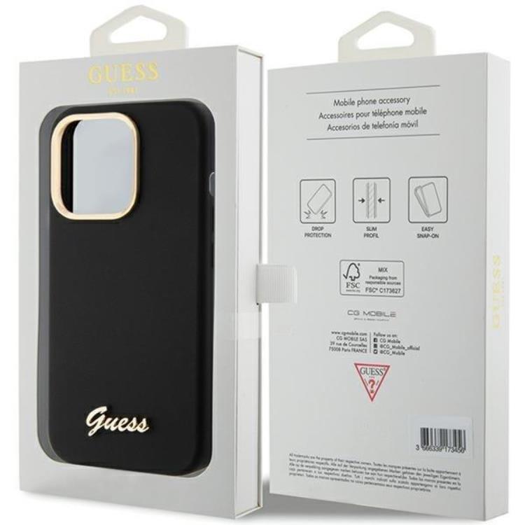 Guess Guess Mobilskal till iPhone 15 Pro Max Silikon Script Metal Logo